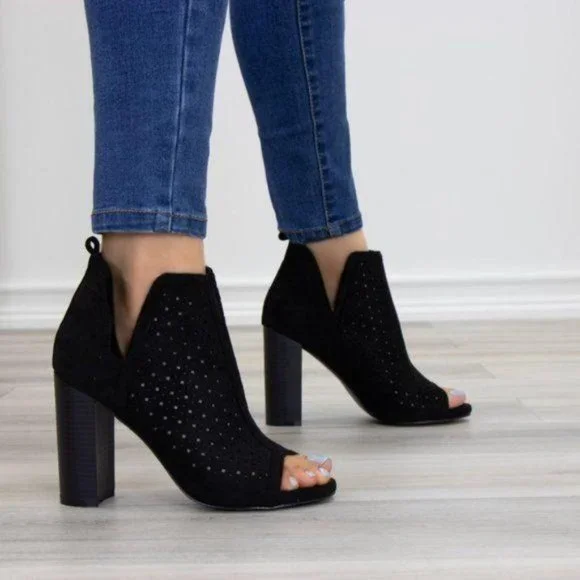 Perforated Block Heel Sandal Ankle Bootie - Picture 8 of 9